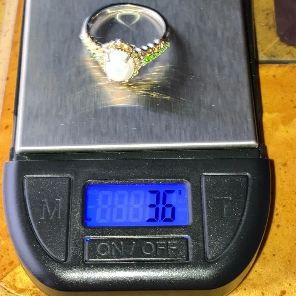 Natural Ethiopian Opal Chrome Diopside Sterling Silver Ring Size 10